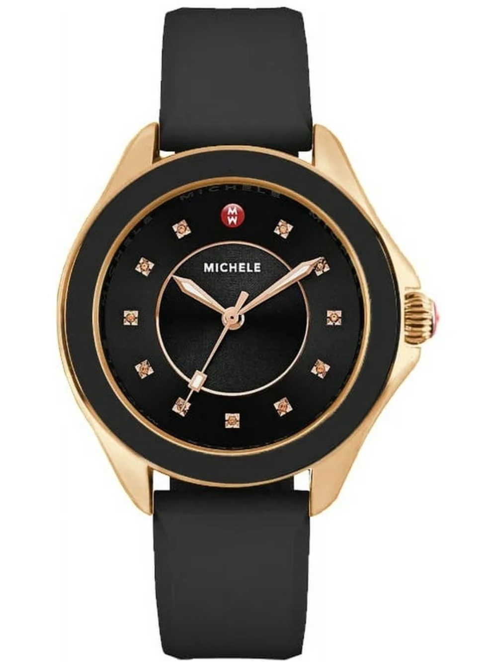Michele Women's Cape Silicone Black/Gold Analog 40mm Watch